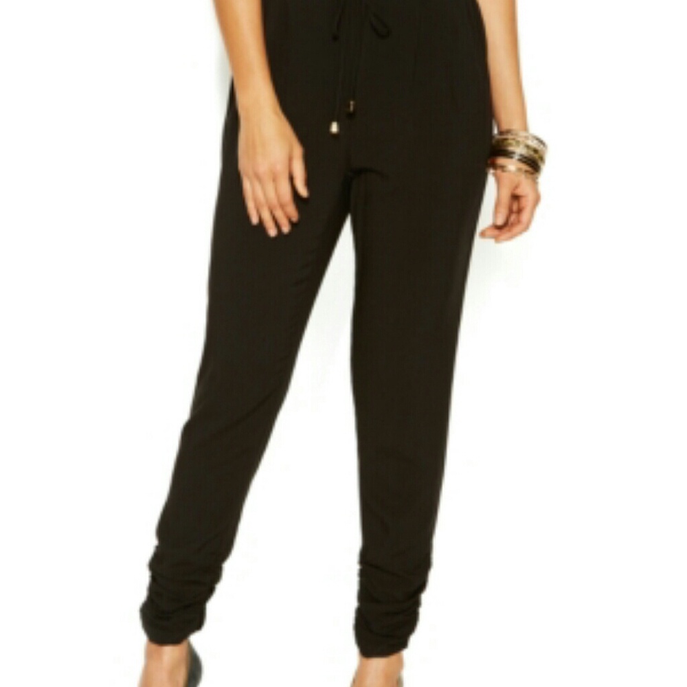 Thalia Sodi Black Drawstring Jogger Jumpsuit Pants